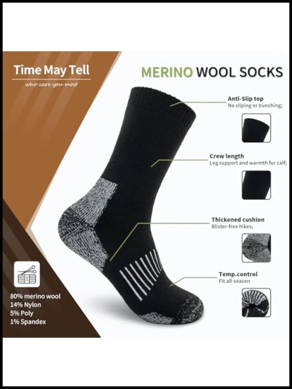 Merino Wool Hiking Cushion Socks Thermal Warm Boot Socks Moisture-Wicking